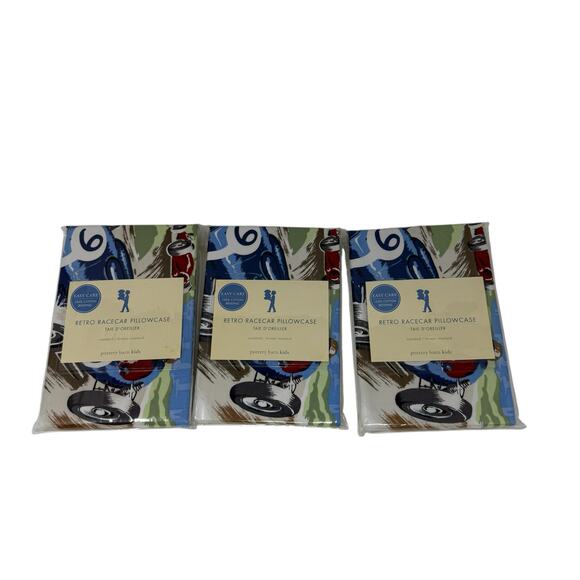 Pottery Barn Kids Retro Racecar Pillowcase Standard Size Cotton NEW LOT OF 3 - Picture 1 of 10